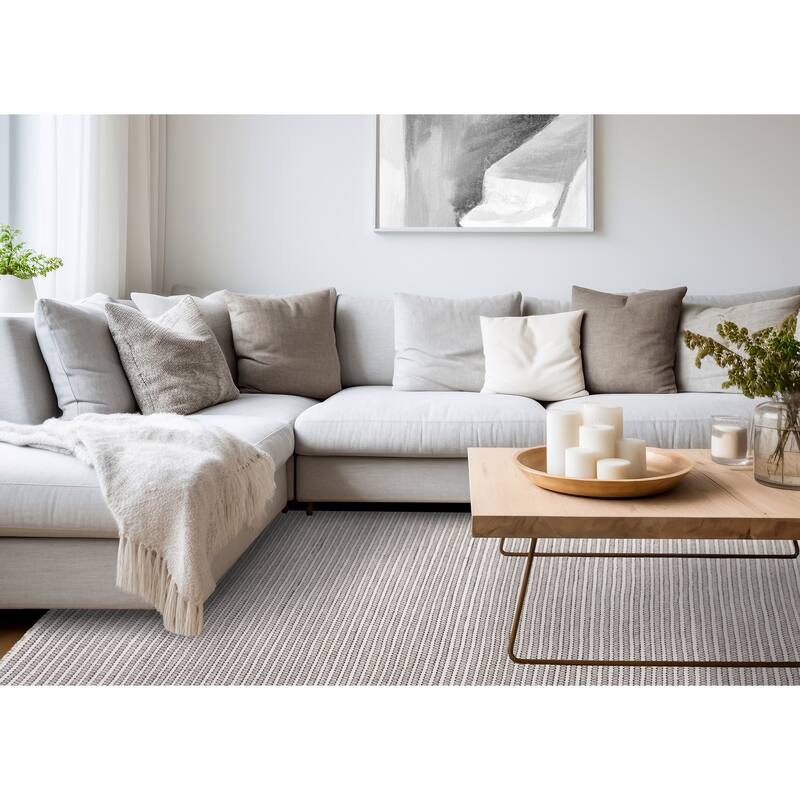 Ariana Collection - Intricate Striped White Taupe Rug