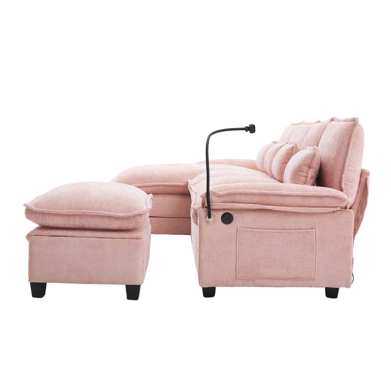 Chenille U-shape Sectional Sofa with Chaise and Storage Ottoman, Modular Couch with USB/Type-C Ports, Side Pockets, Phone Holder