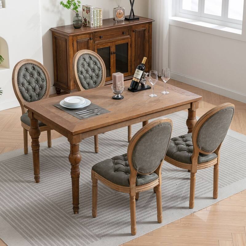 Grondin French Style King Louis Back Side Chair Set of 2, Dining Chairs with Faux Leather Upholstery and Rubberwood Frame