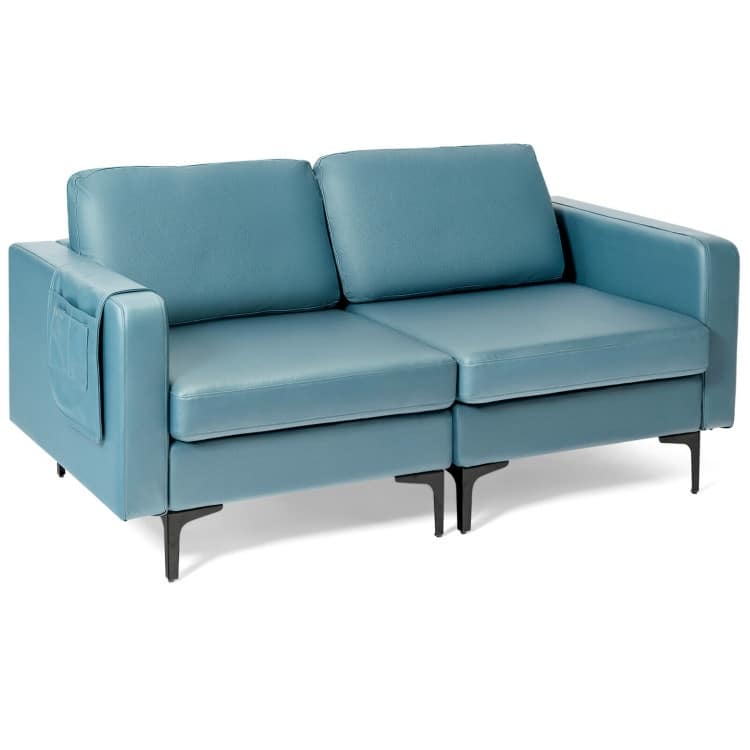 Modern Loveseat Sofa Couch with Side Storage Pocket and Sponged Padded Seat Cushions - 66" x 32.5" x 32.5" (L x W x H)
