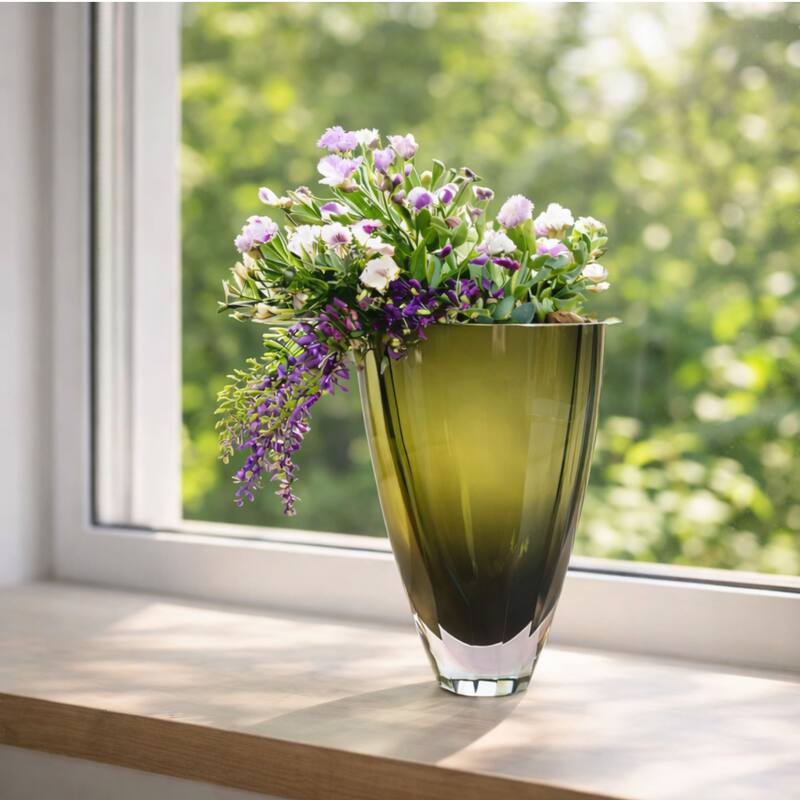 Lime Green Heavy Glass Vase with Minimalist Design Elegant Home Decor