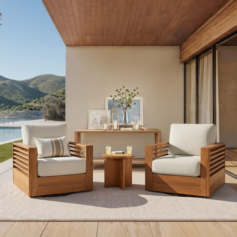 Spruce & Spring Outdoor Wood Patio Furniture Swivel Chair Side Table