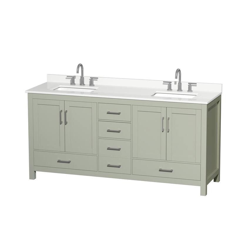 Wyndham Collection WCS141472D-QTZ-US3MXX Sheffield 72" Free Standing - Light Green / White Quartz Top / Brushed Nickel