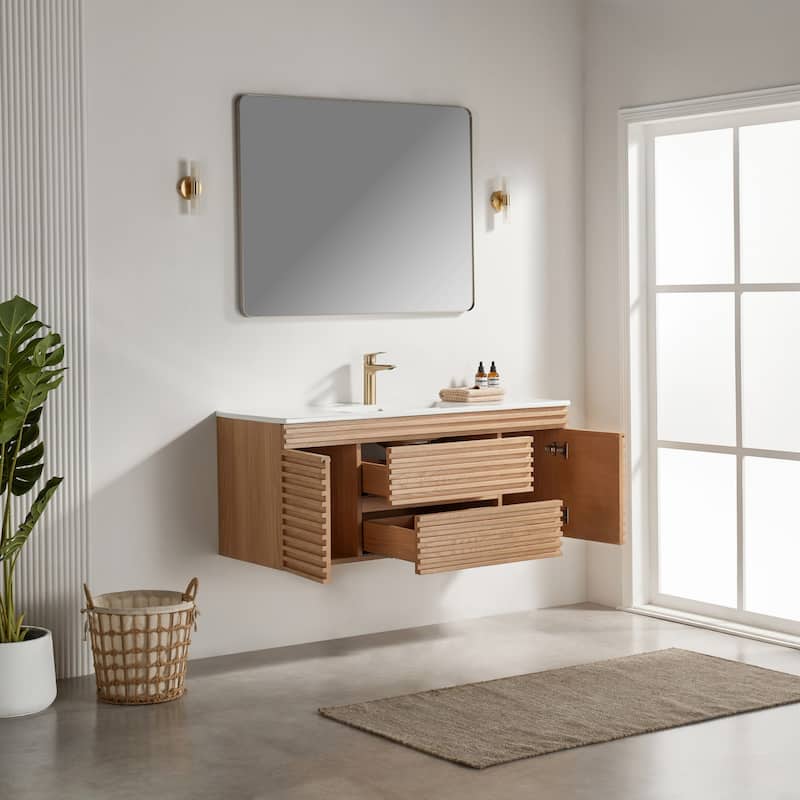 Modland 48" Wall Mount Bathroom Vanity with Ceramic Sink, 2 Soft-Close Drawers & 2 Doors - 48 inch