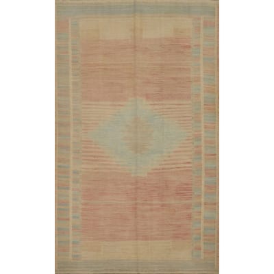 Hand Woven Oriental 100% Wool Carpet Southwestern Tribal Pink Kilim Area Rug - 7' 11'' X 5' 1''