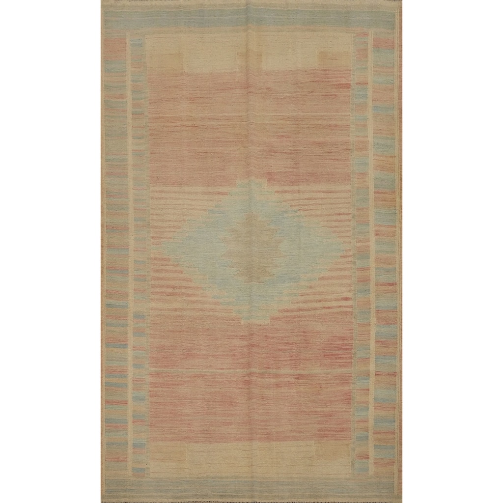 Hand Woven Oriental 100% Wool Carpet Southwestern Tribal Pink Kilim Area Rug - 7' 11'' X 5' 1''