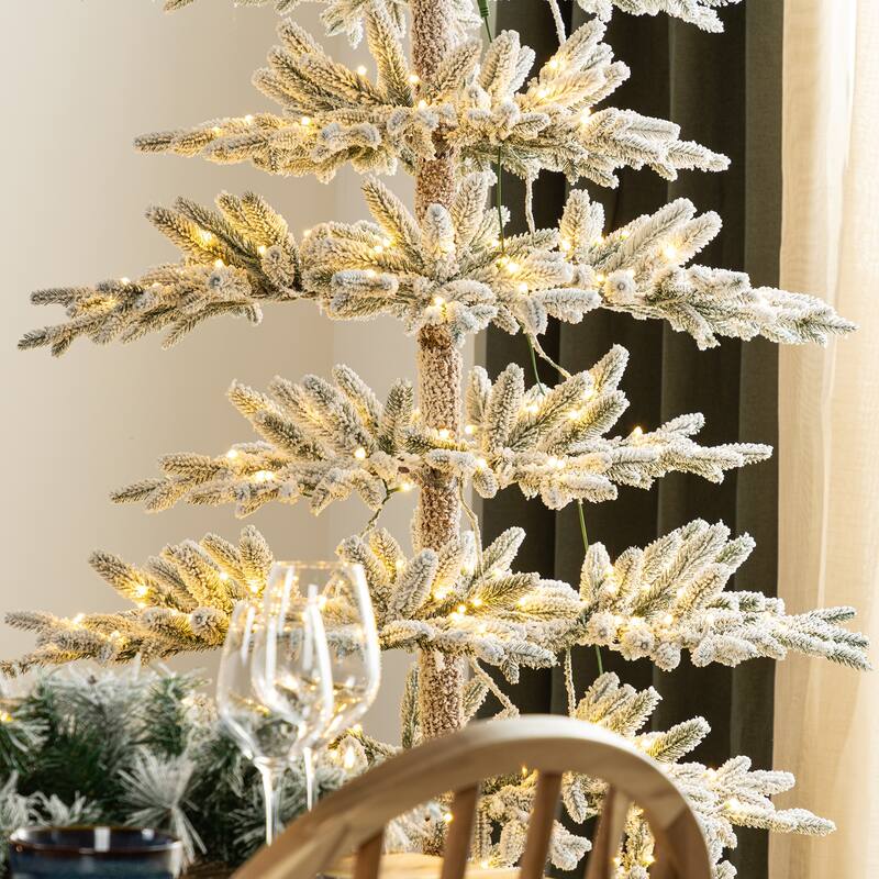 Glitzhome 6/7/9 FT Pre-Lit Flocked Slim Snowscape Fir Artificial Christmas Trees 2 or 3-Piece Set