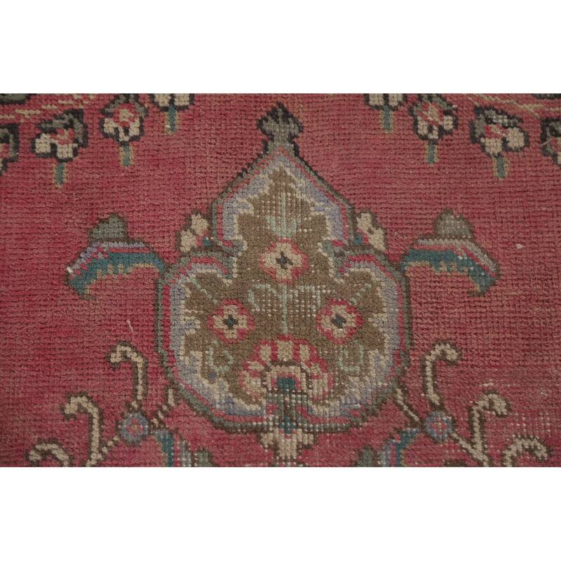 Hand Knotted Oriental 100% Wool Carpet Traditional Medallion Pink Tabriz Area Rug - 9' 6'' X 6' 3''