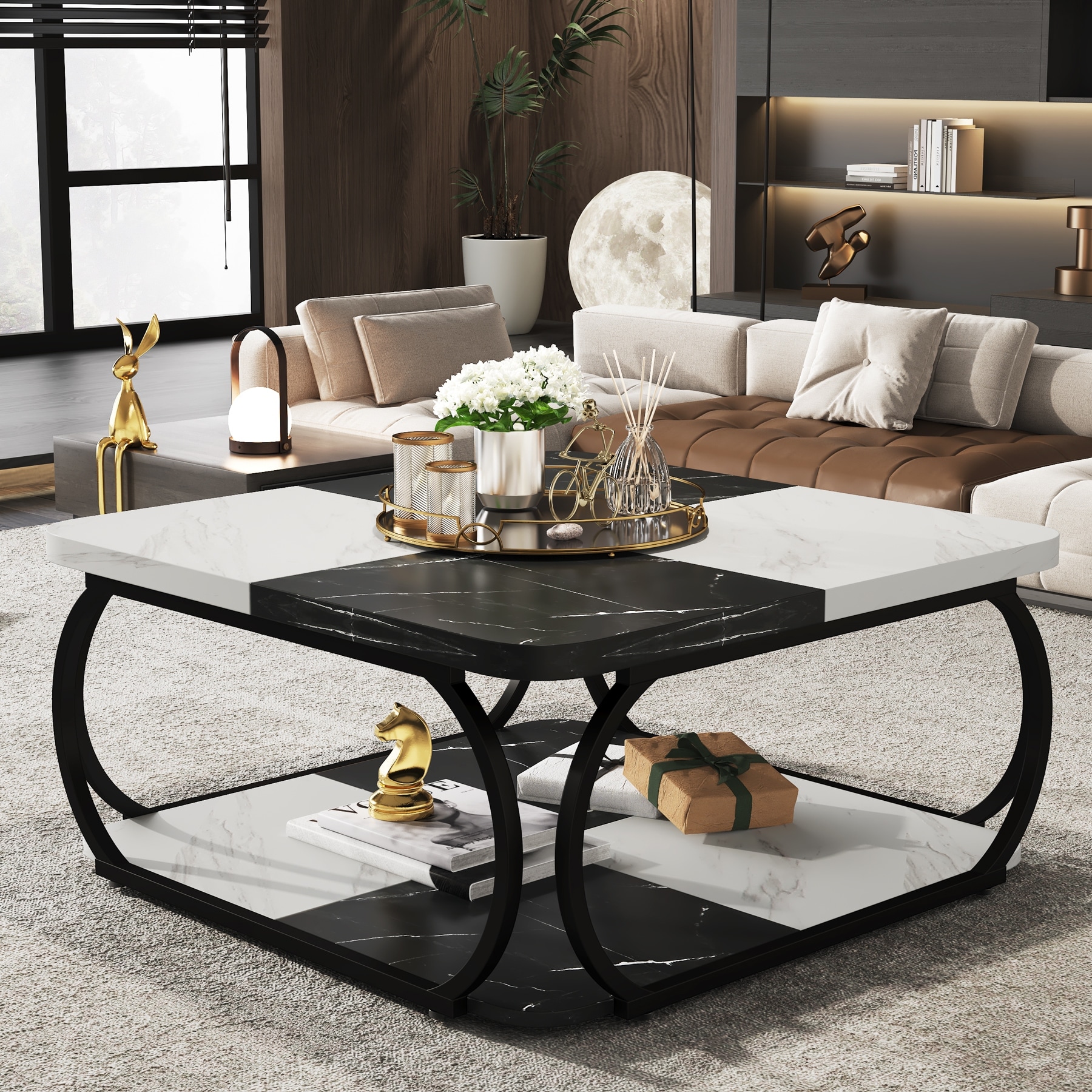 Square side deals table with shelf