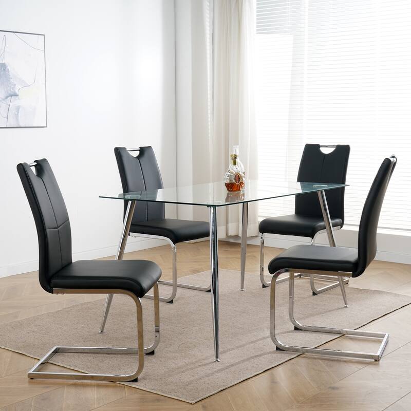 Set of 4,Dining Chairs with Faux Leather Padded Seat Upholstered Chair with Chrome Metal Legs