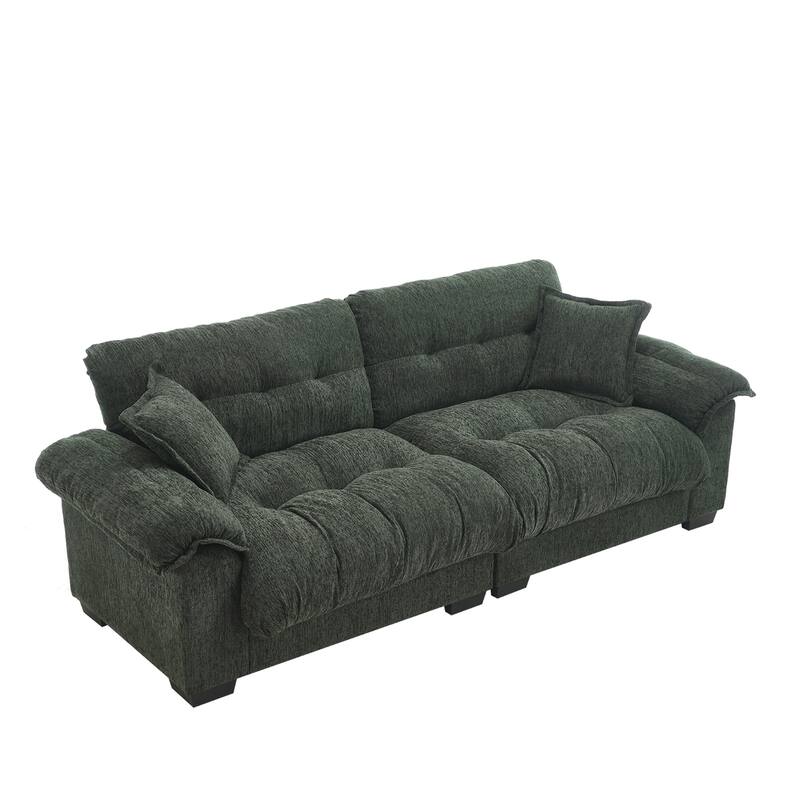 91" Modern Chenille Sofa Tufted Upholstered Couch with Two Throw Pillows for Living Room, Office, Living Room
