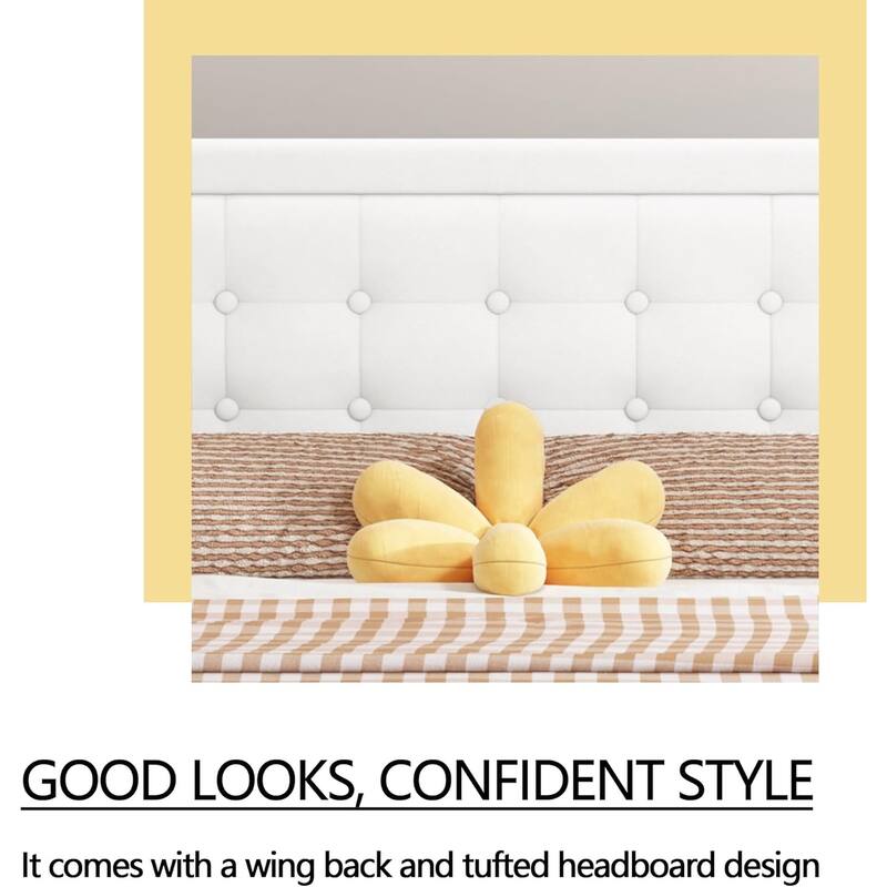 alazyhome Upholstered Platform Bed Frame with Button Tufting Headboard