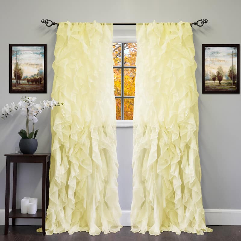 Sweet Home Collection Chic Sheer Voile Vertical Ruffled Tier Window Single Panel Curtain - 108" Long - Maize