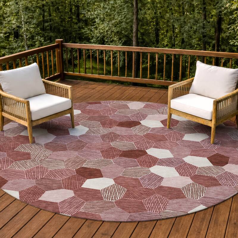 Machine Washable Indoor/ Outdoor Modern Loyd Chantille Rug - Burgundy - 8' x 8'