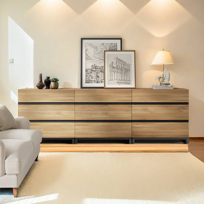 Dresser for Bedroom, Closet Organizers and Storage, Chest of Drawers with Metal Base, Modern Wood Dresser for Living Room