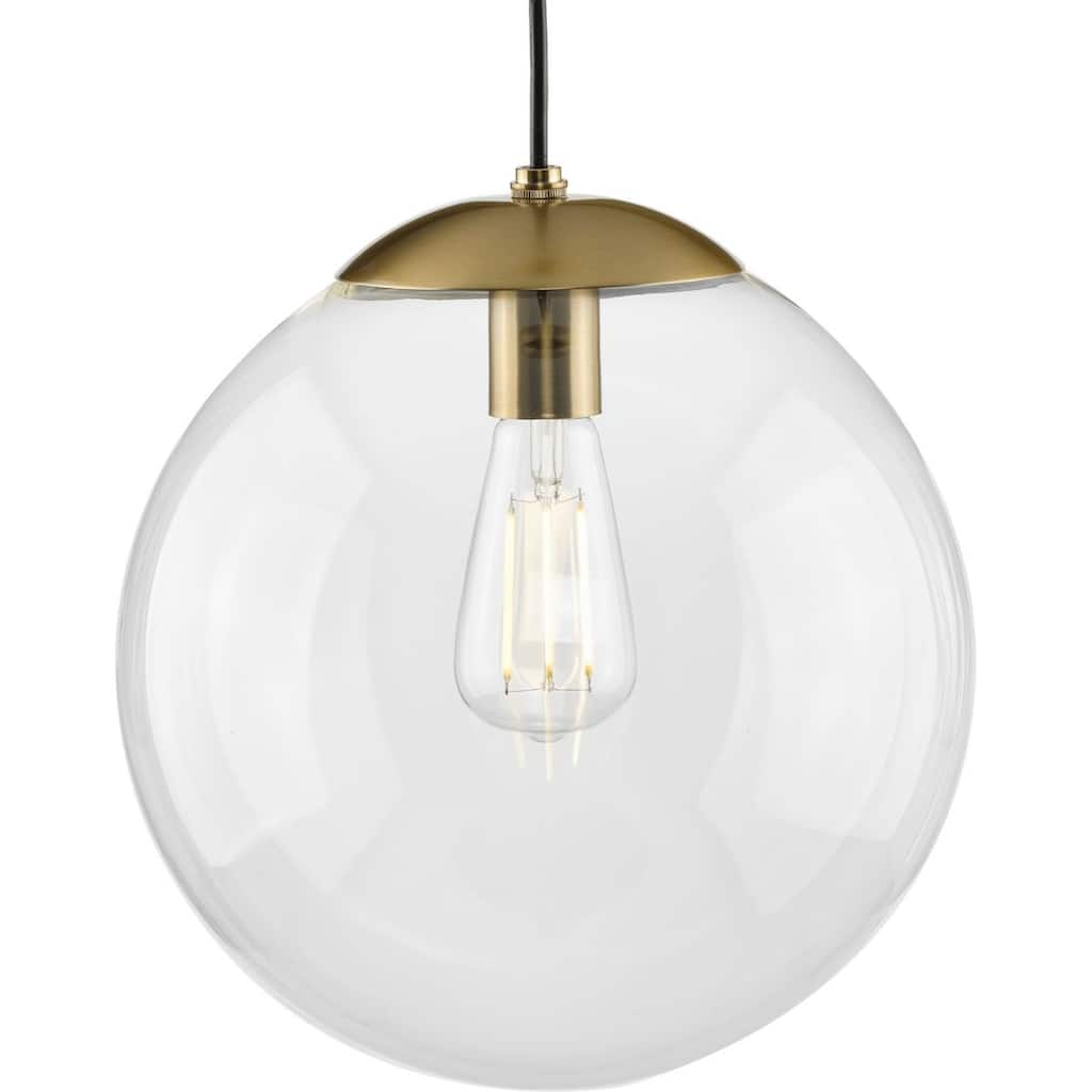 Atwell Collection 1-Light Clear Glass Brushed Bronze Large Pendant - 12 in x 12 in x 12.5 in
