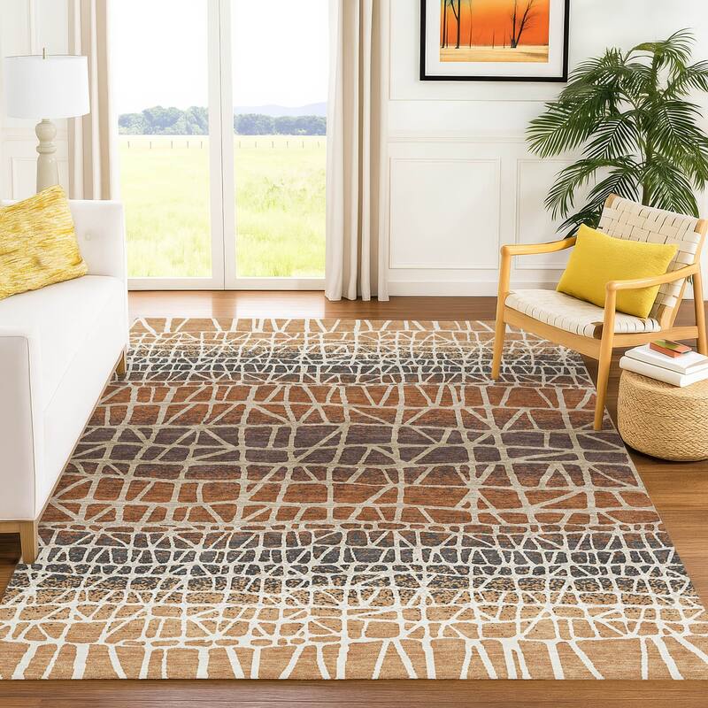 Machine Washable Indoor/ Outdoor Boho Global Chantille Rug