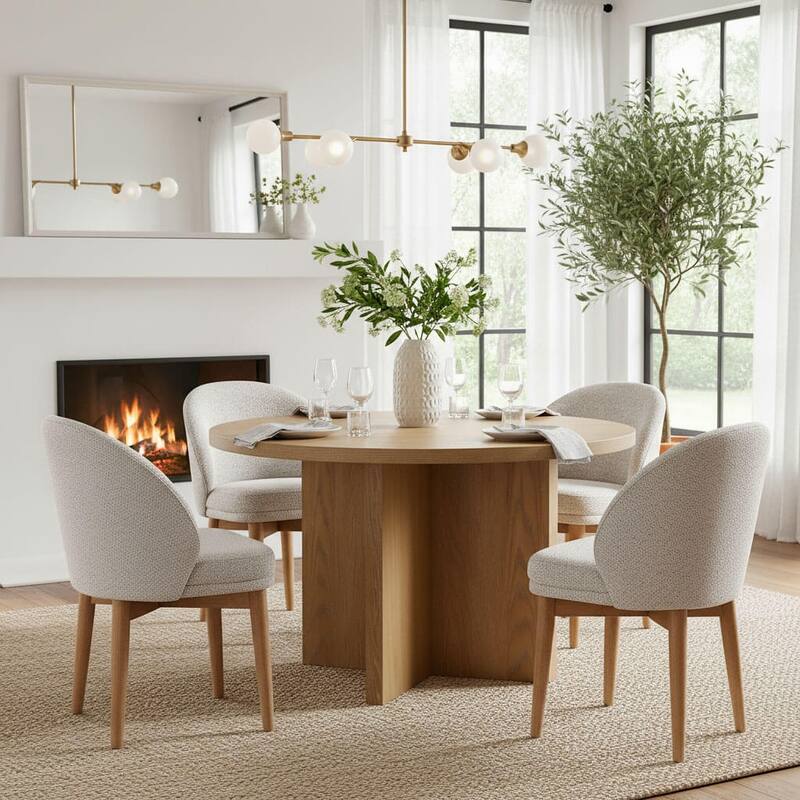 Upholstered Barrel Dining Chair With Oak Solid Wood Legs (Set of 4)