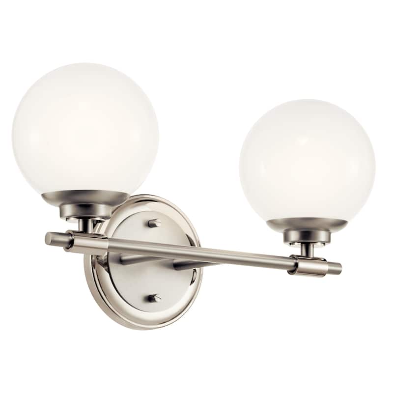 Benno 14.75 in. 2-Light Bathroom Vanity Light with Opal Glass - 14.75 in - Polished Nickel