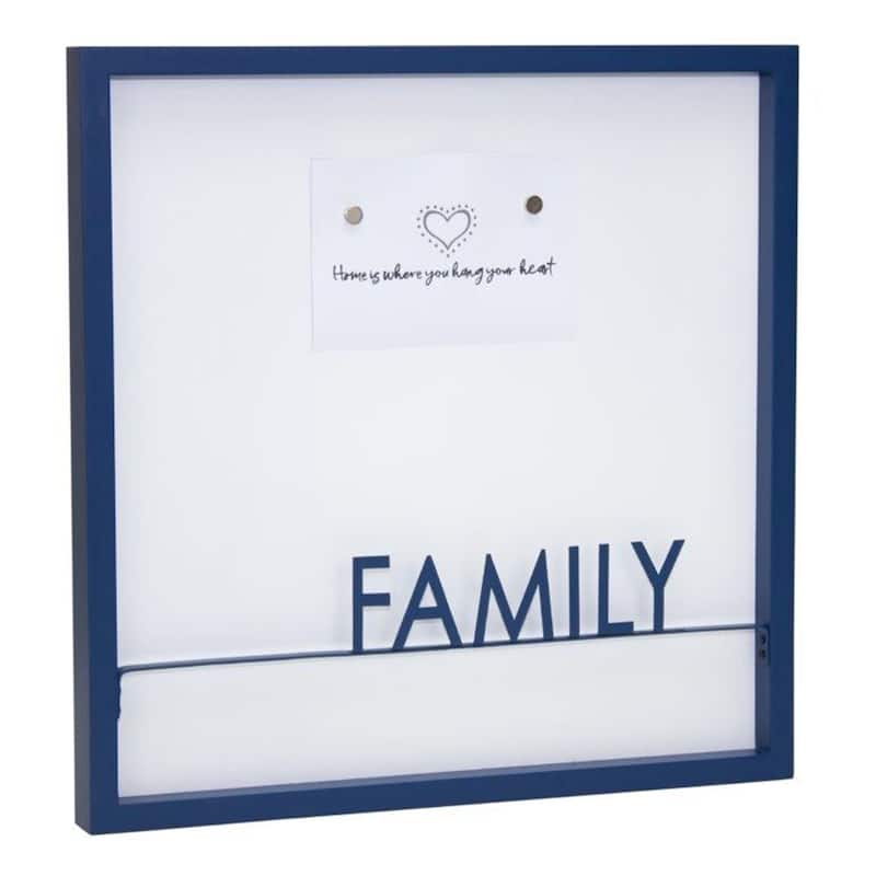 HomeRoots 16" X 16" Blue And White Family Wood and Metal Square Magnetic Memo Board