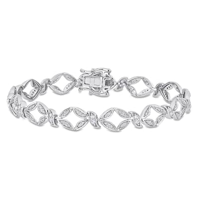 Miadora 10k White Gold 1/2ct TDW Diamond and White Sapphire Oval Link Bracelet