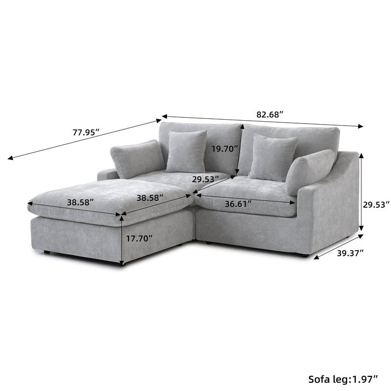 Modular Sectional Sofa Cloud Couch with Ottoman, 119'' L Shaped Linen Blend Fabric Minimalist Sectional Sofa for Living Room