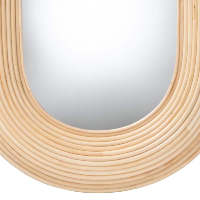 Drucilla Modern Bohemian Natural Brown Rattan Oval Accent Wall Mirror