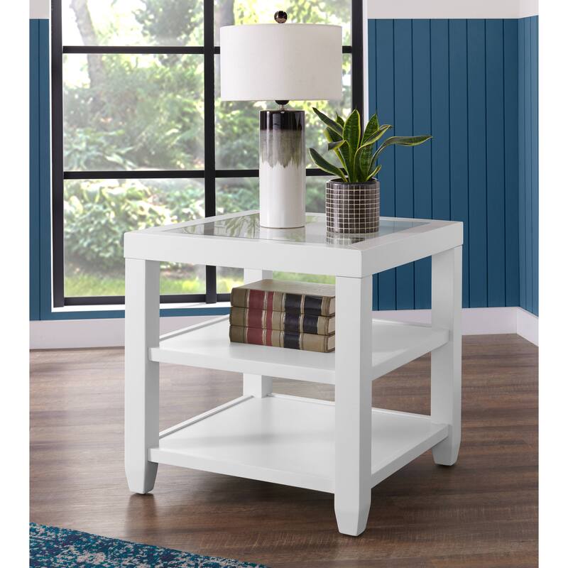 Cordero Wood and Glass Top 24-Inch Wide End Table with Shelf Storage - White