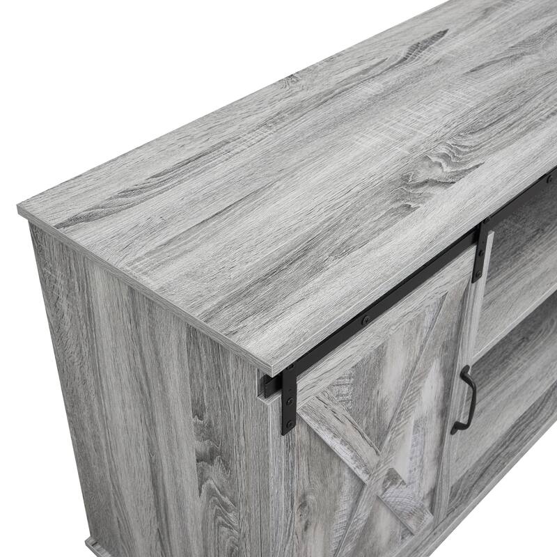 Farmhouse Rustic Wooden 60" TV Stand with Storage Console Cabinet, Sliding Barn Doors Entertainment Center