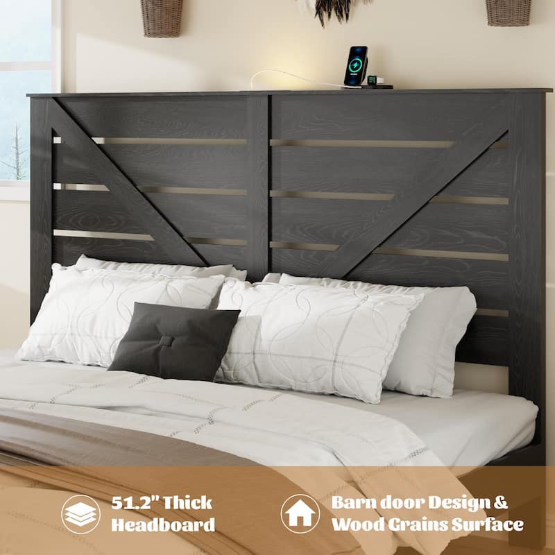 King Bed Frame Headboard, Wood Platform Bed Frame,No Box Spring Needed and Easy Assembly Tool,Large Under Bed Storage