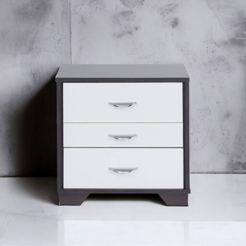 Contemporary White & Black Finish Accent Table with Three Drawers