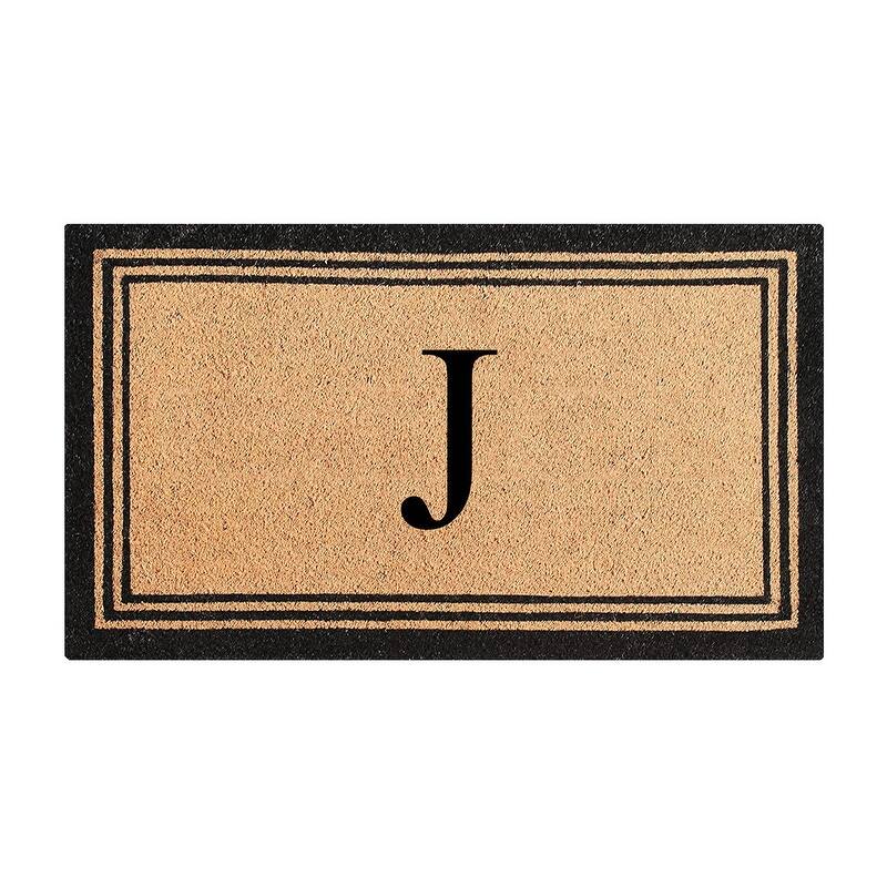 A1HC Pure Natural Coir Monogrammed Heavy Duty PVC Backing Doormat - 24" X 39" - Monogrammed J