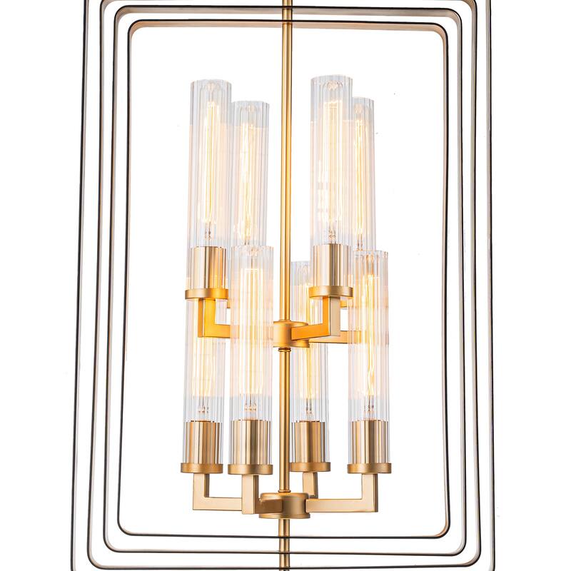 19.7" 8-Light Modern Black Gold Pendant Light with Ribbed Glass Tubes - Dia.19.5-in