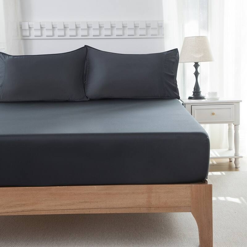 400TC Cooling Sheet Set, Sateen Weave 4 Piece Bedding with 16 Inch Deep Pocket Fitted Sheet