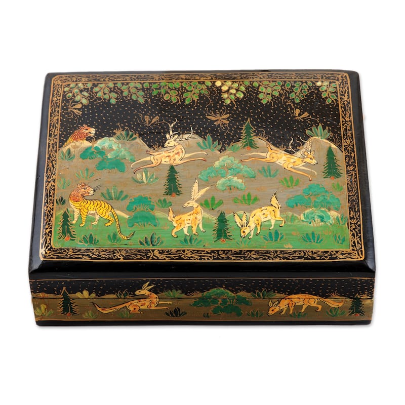 Novica Handmade Wild Paradise In Black Papier Mache Decorative Box