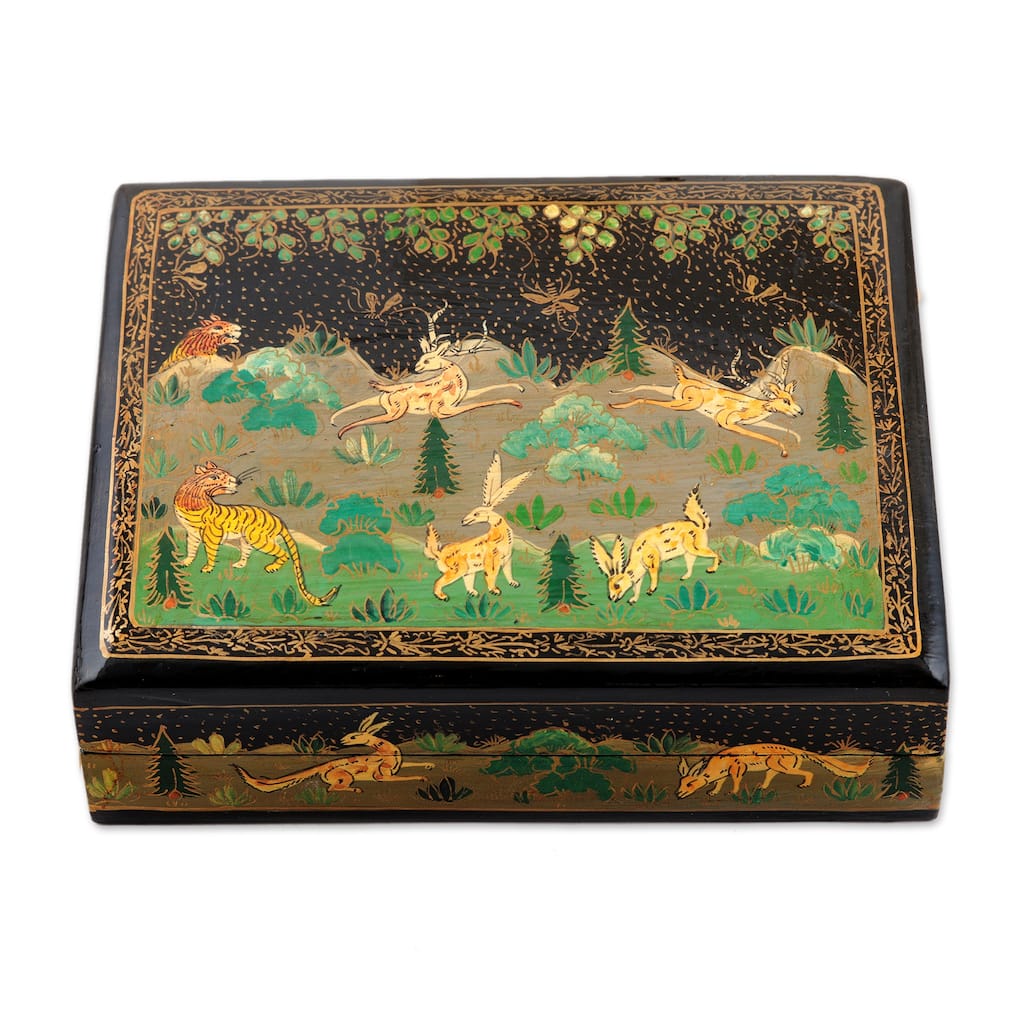 Novica Handmade Wild Paradise In Black Papier Mache Decorative Box
