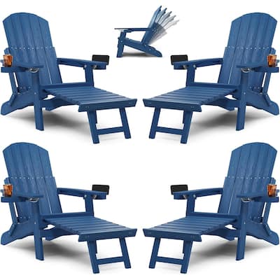 WINSOON All Weather HIPS Folding Adirondack Chair 5-Gear Adjustable Backrest Chairs with Retractable Ottoman Set of 4
