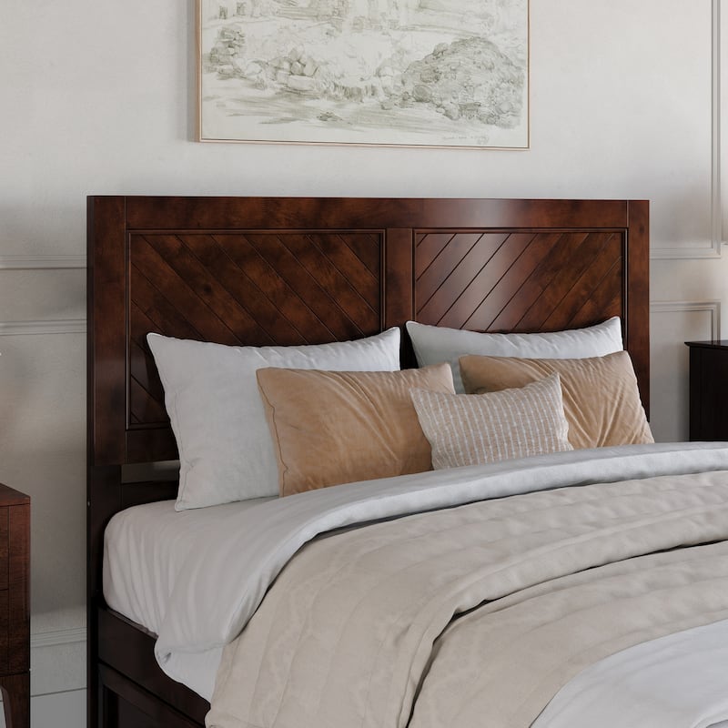 Queen Size Solid Wood Rustic Farmhouse Panel Headboard with Warm Walnut Finish for Bedroom Decor