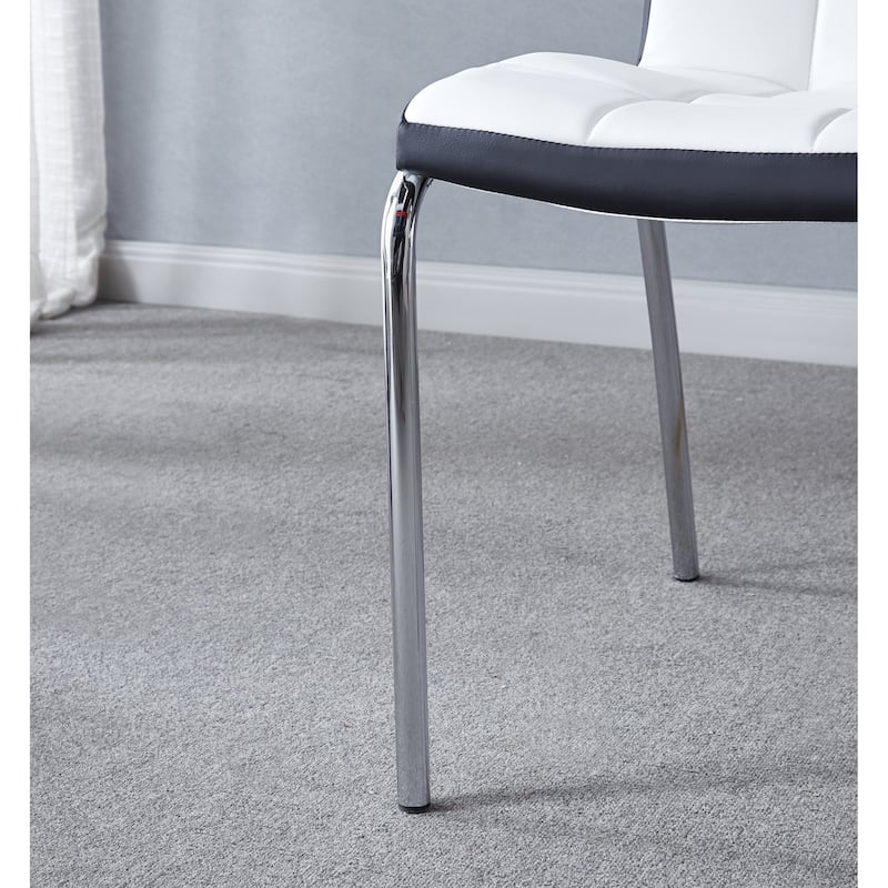 Set of 4 Modern Lattice Design Leatherette Dining Chair with Metal Legs