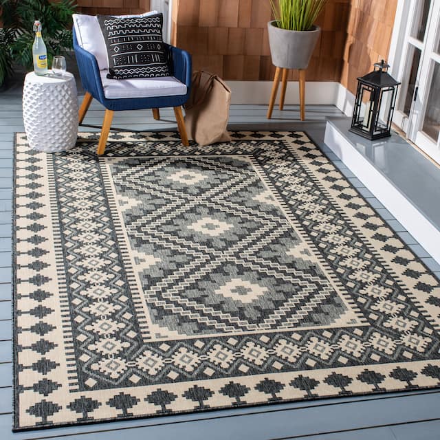 SAFAVIEH Veranda Eyvor Indoor/ Outdoor Waterproof Patio Backyard Rug - 8' x 11' - Ivory/Grey