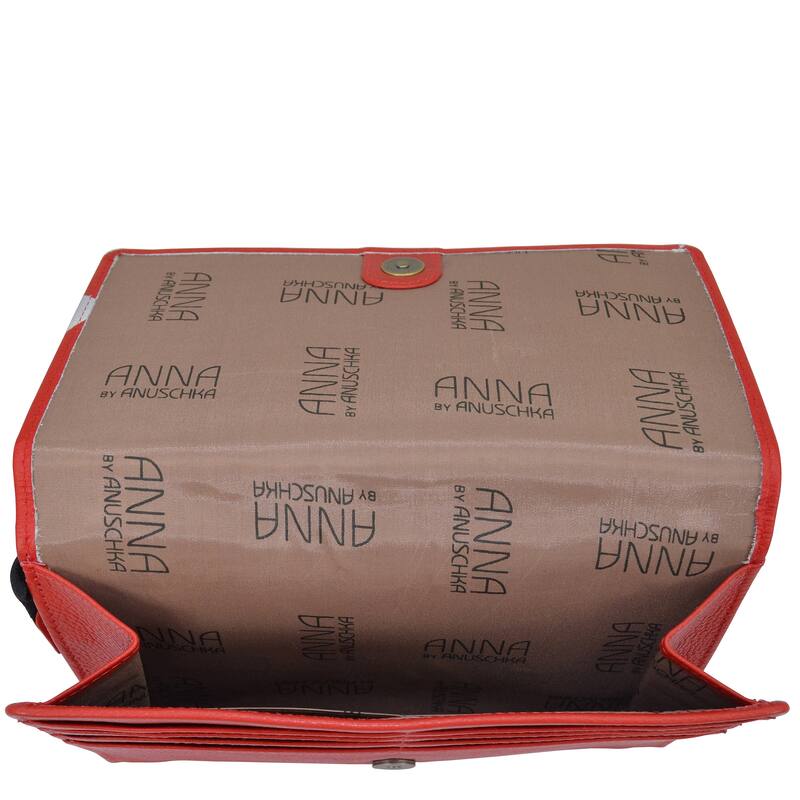 Handpainted Leather Ladies Organizer Wristlet - Romantic Rose Red