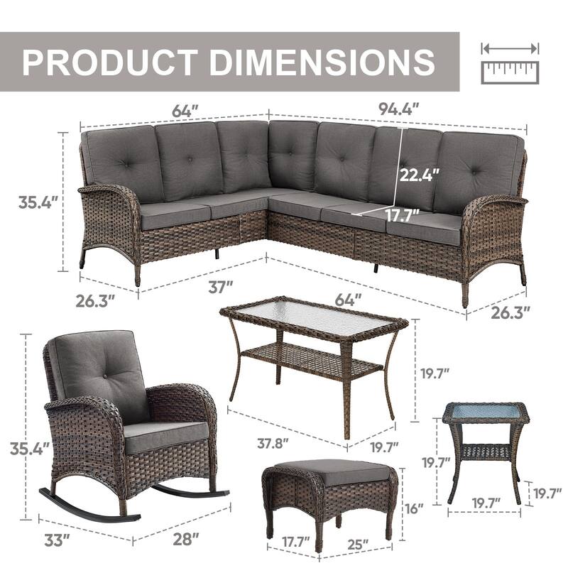 Gymojoy L-Shaped Outdoor Sectional Sofa Set, PE Wicker Couch with Water-Resistant Olefin Cushions