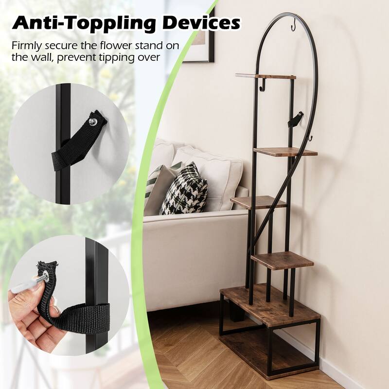 Gymax 6-Tier Metal Plant Stand w/12 Boards 6 Hanging Hooks Tall