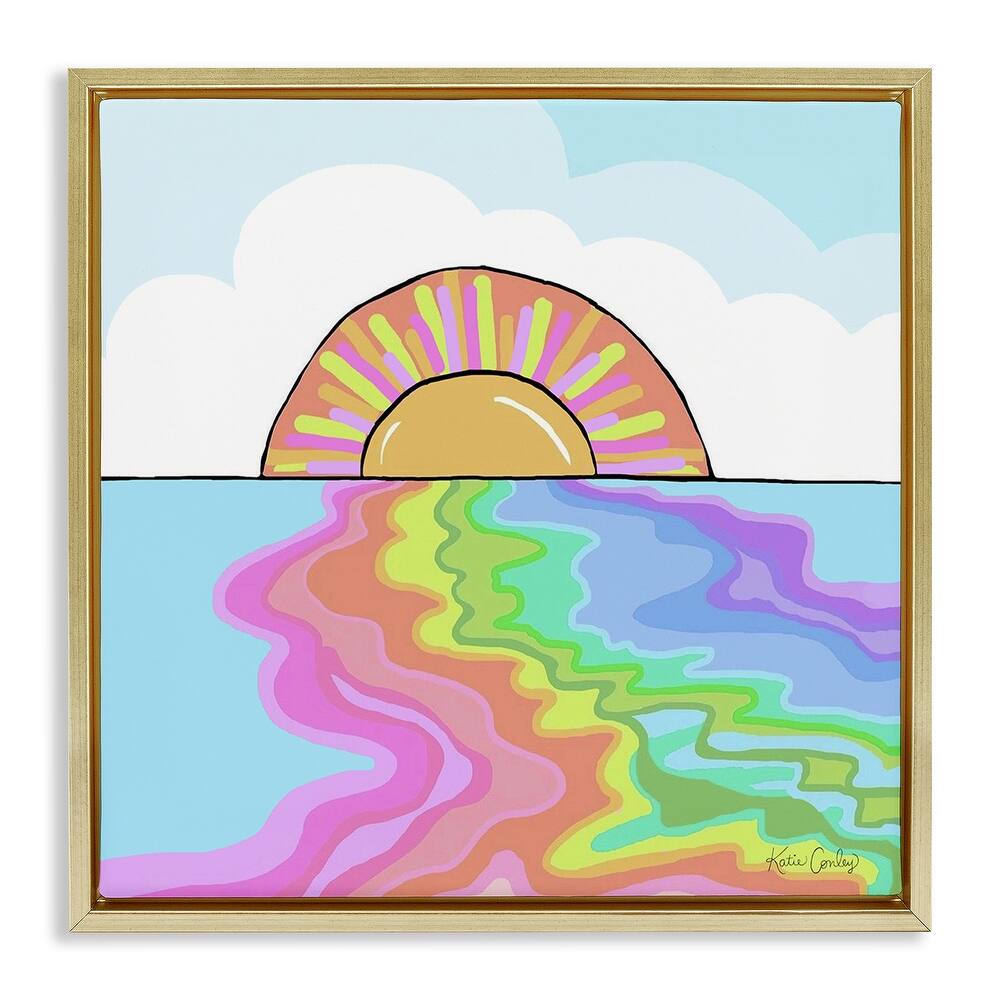 Stupell Swirling Rainbow on Sea Surface Framed Floater Canvas Wall Art Design By Katie Conley
