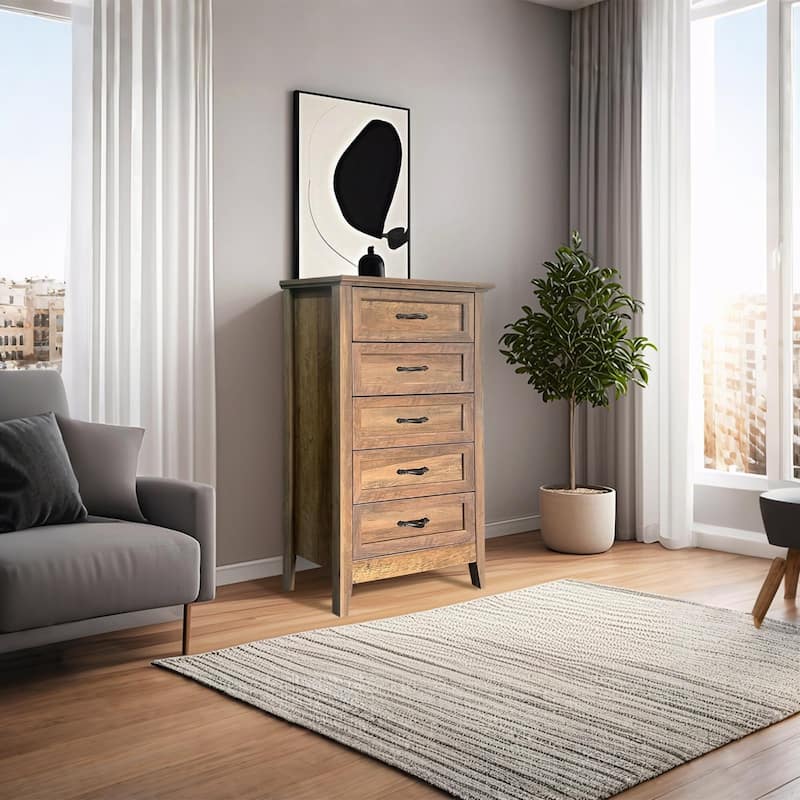 5 Drawers Dresser for Bedroom, Wood Tall Chset of Drawers, Farmhouse Dresser Chests with Metal Handle for Bedroom,Living