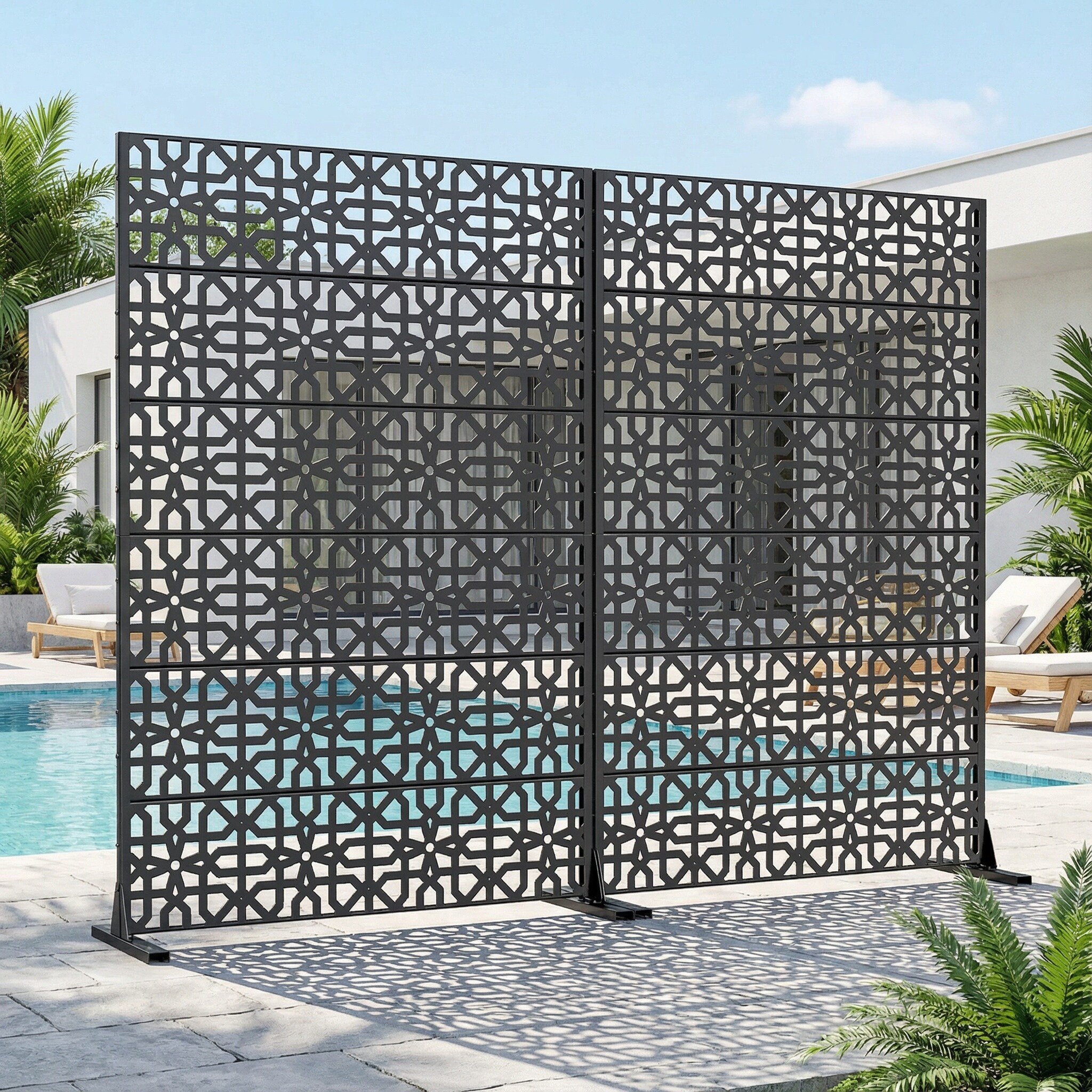 Rectangle Outdoor Privacy Screens Metal Screen Fence Panel Set of 2