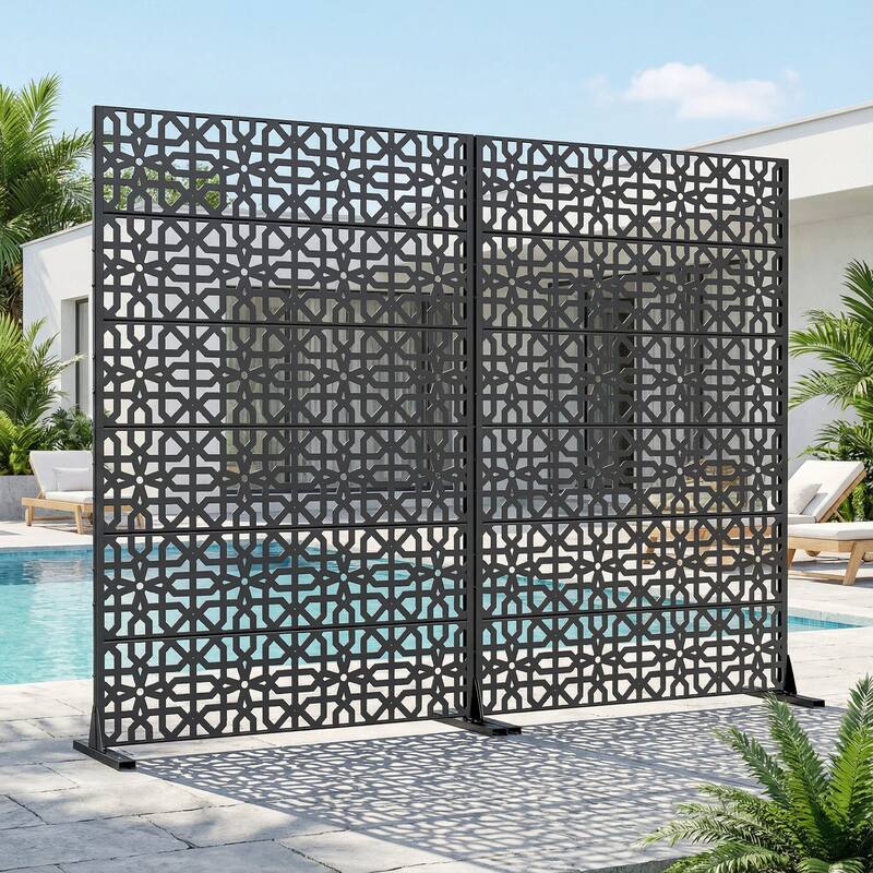 Rectangle Outdoor Privacy Screens Metal Screen Fence Panel Set of 2 - Black - 72"x47"