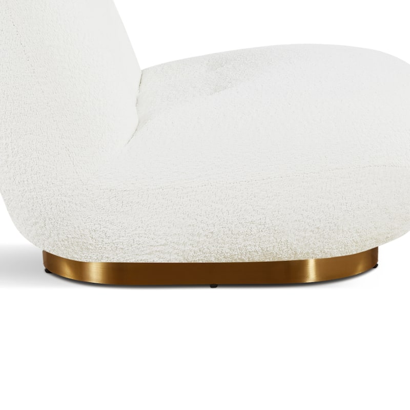Plush Glam White Lounge Chair with Gold Base