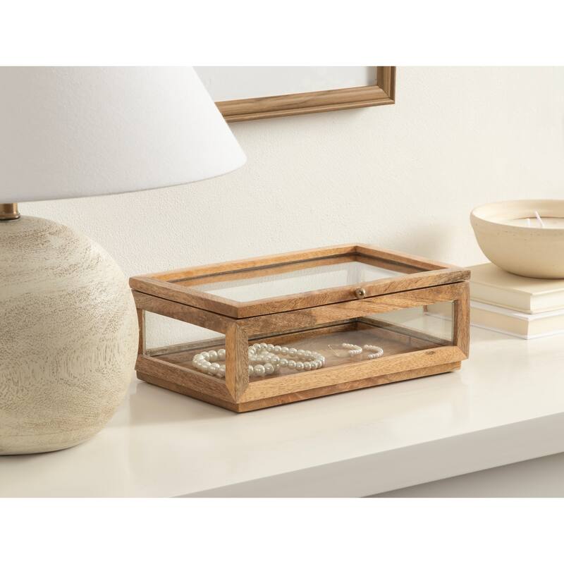 Kate and Laurel Curiel Decorative Wood and Glass Storage Box - 10x6x4