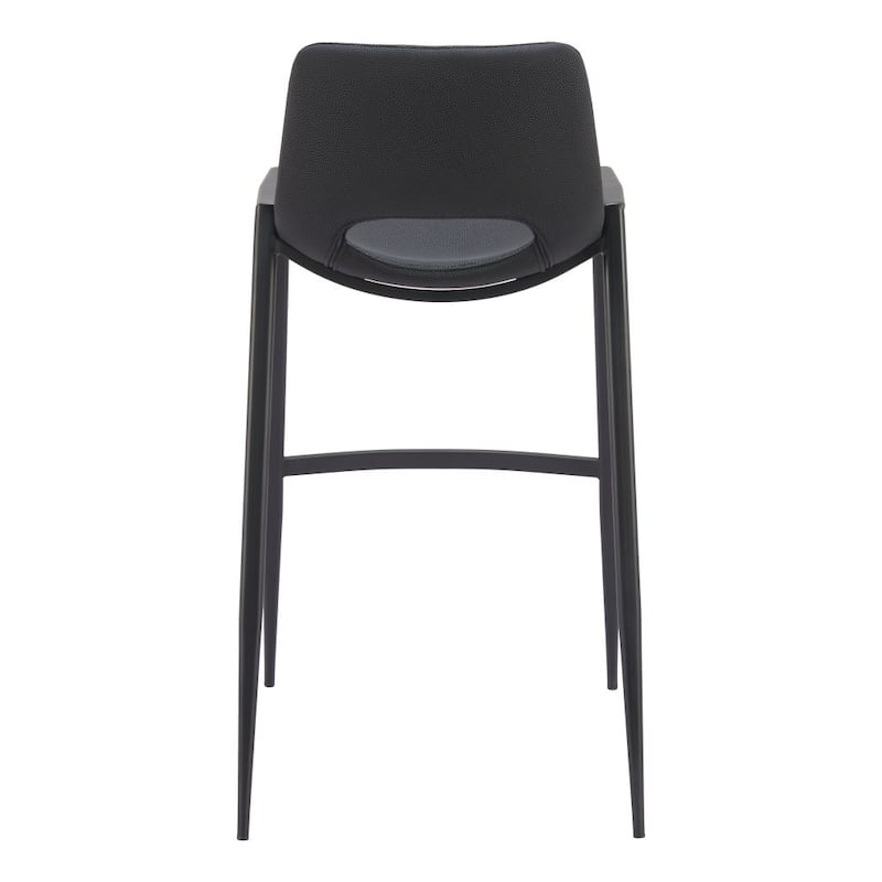 Set of Two 30" Black Faux Leather And Steel Low Back Bar Height Bar Chairs